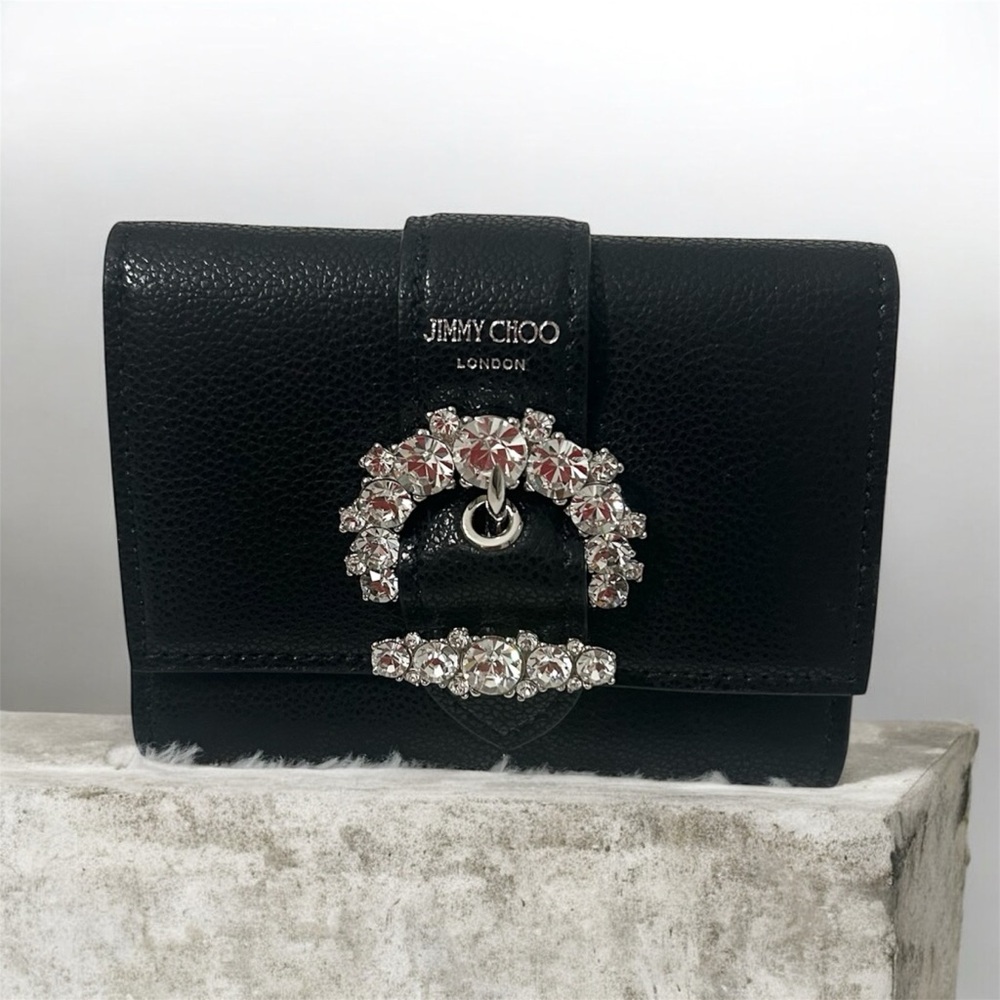 Jimmy Choo Cheri Card Case/Trifold Leather Wallet - Black